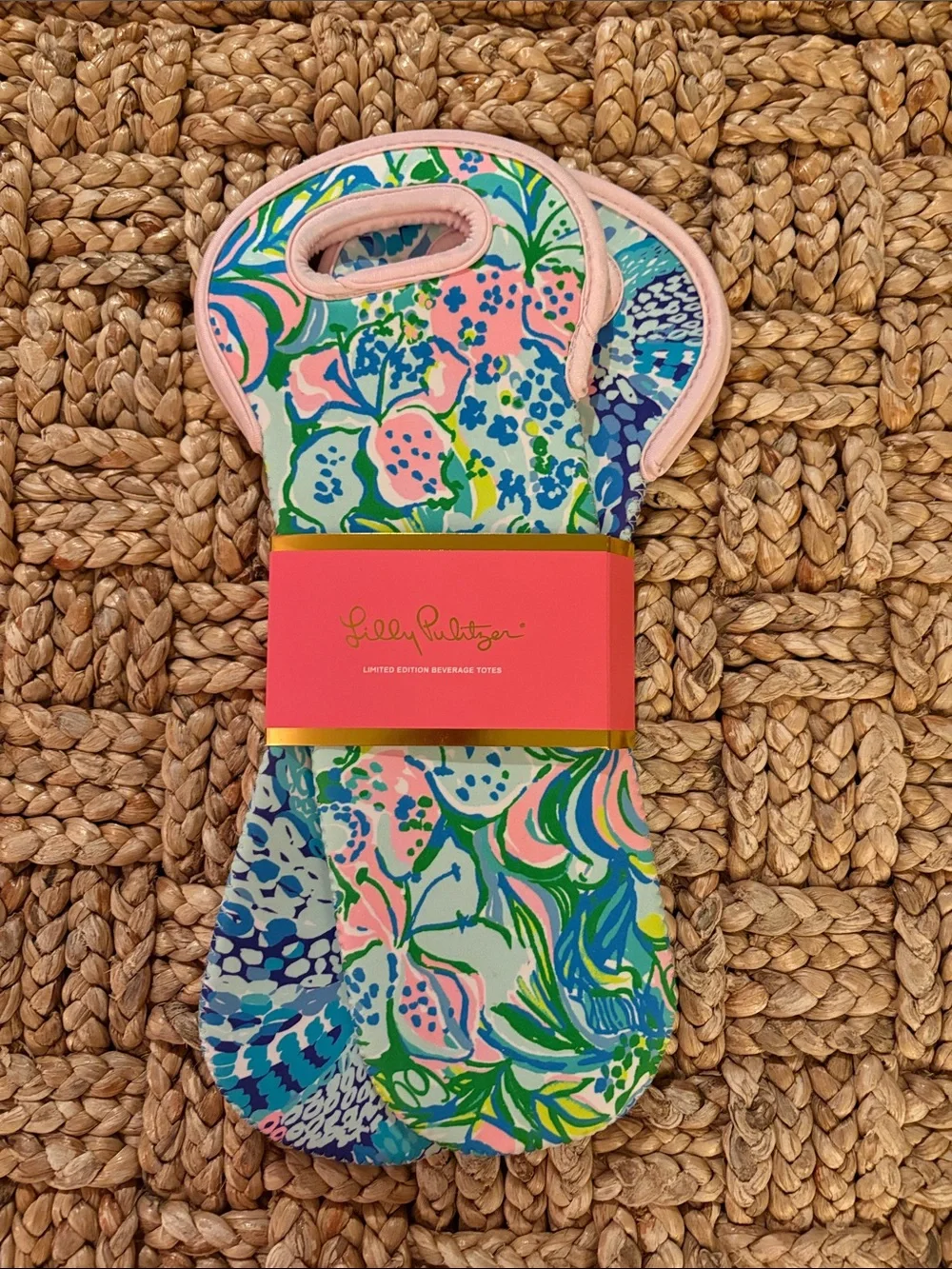 Two pack of Lilly Pulitzer Multi-Color Neoprene Bottle Totes